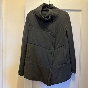 Grey women’s Spiewak jacket, soft, cowl next, overlapping front w/ double zipper